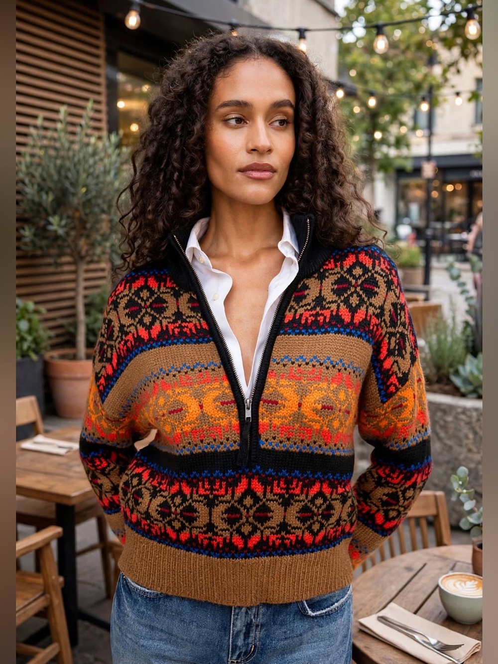 Hunter Bell Half-Zip Fair Isle Sweater - Multicolor Sz L
